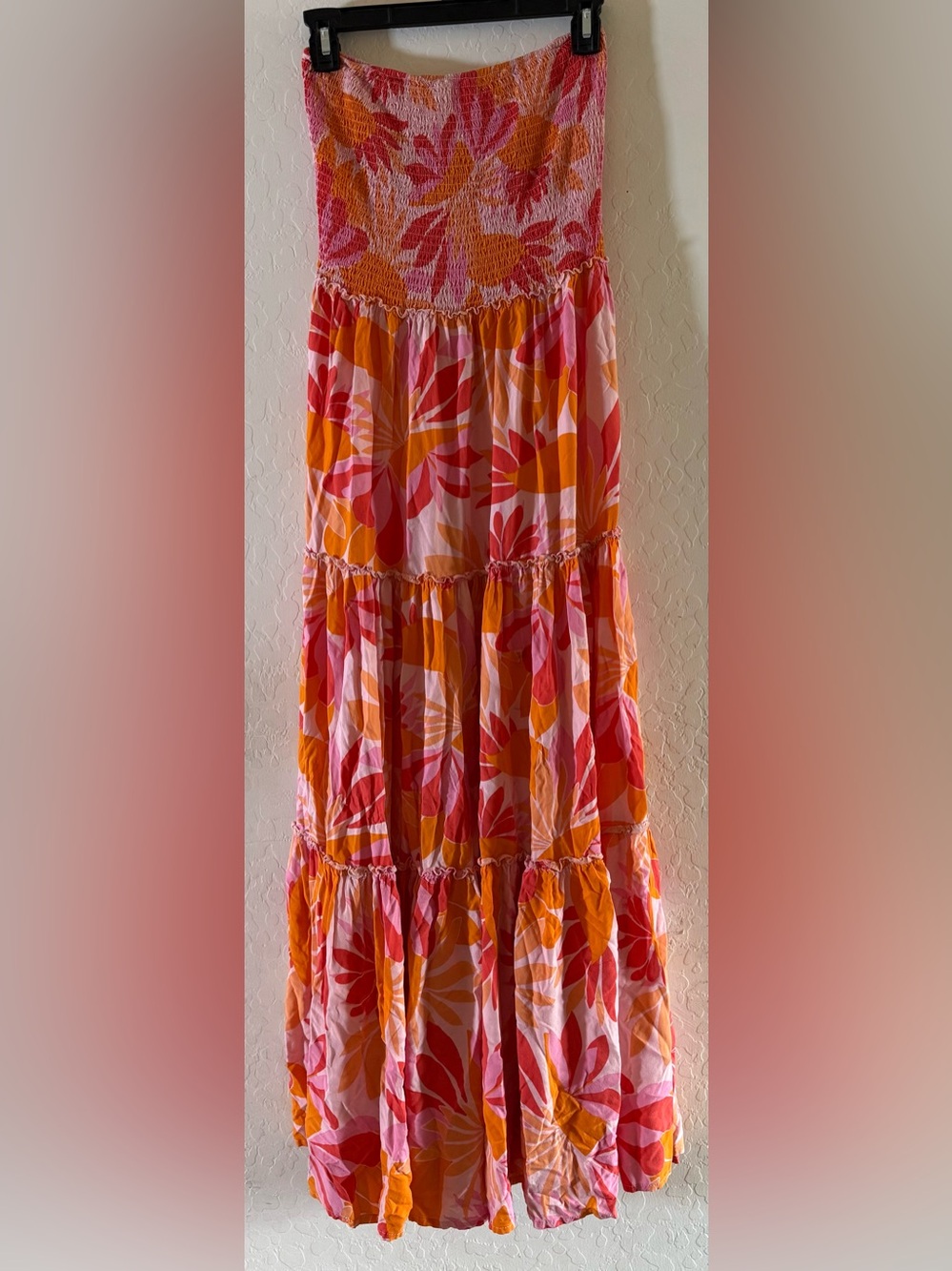 Abel the Label, medium, pink & orange tropical floral tiered maxi dress